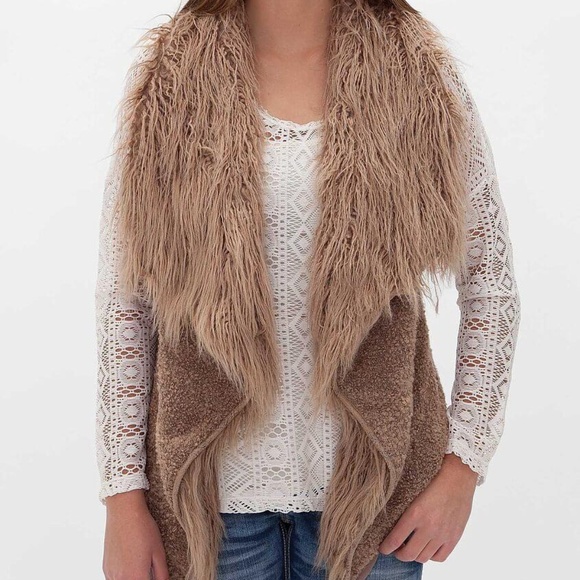 Double Zero Jackets & Blazers - Double Zero Brown Sherpa Fur Open Front Vest